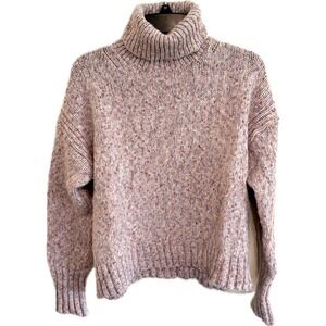 J CREW Women Sweater Pullover Turtleneck Pink Multicolor Chunky Knit L Old Money